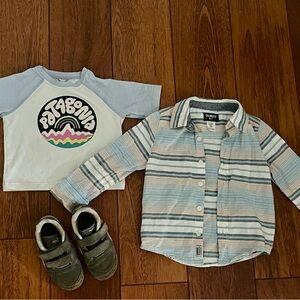 Patagonia Graphic Tee / OshKoshB’gosh button up / Puma Velcro sneakers bundle